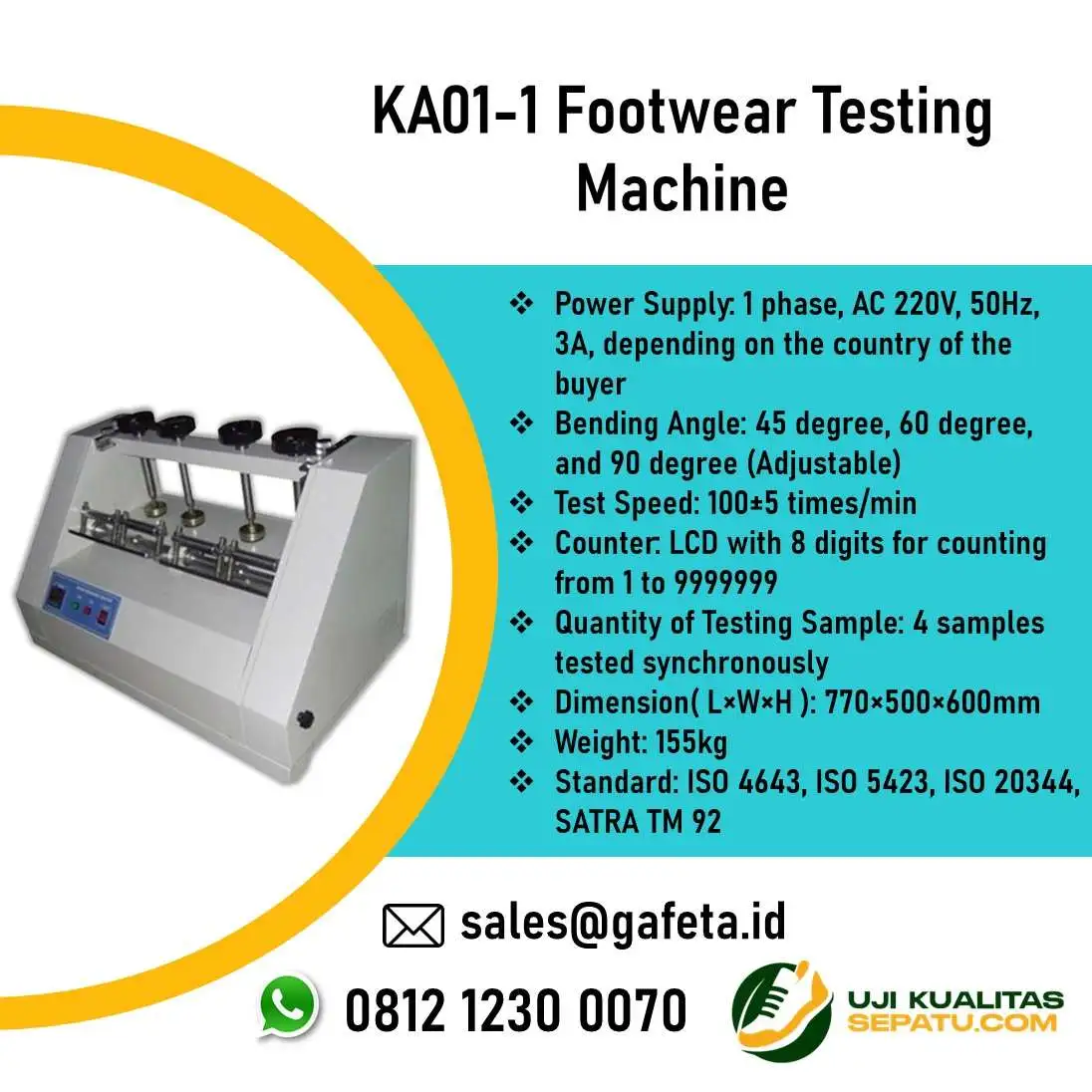 Jual Shoe Flex Tester KA01-1 – Mesin Uji Lab Sepatu dan Sol