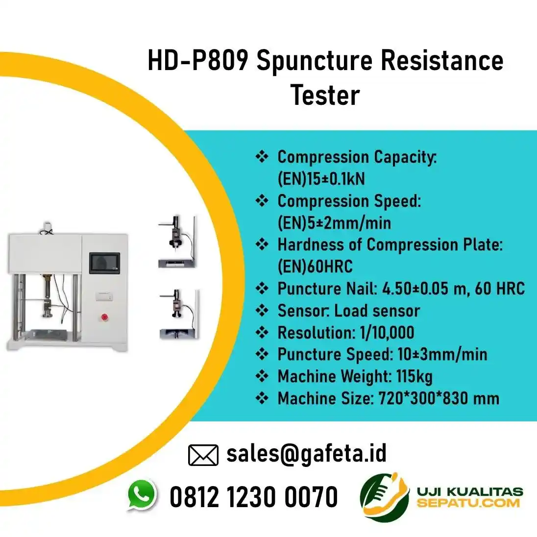 HD-P809 Spuncture Resistance Tester: Uji Tusuk & Kompresi Safety Shoes