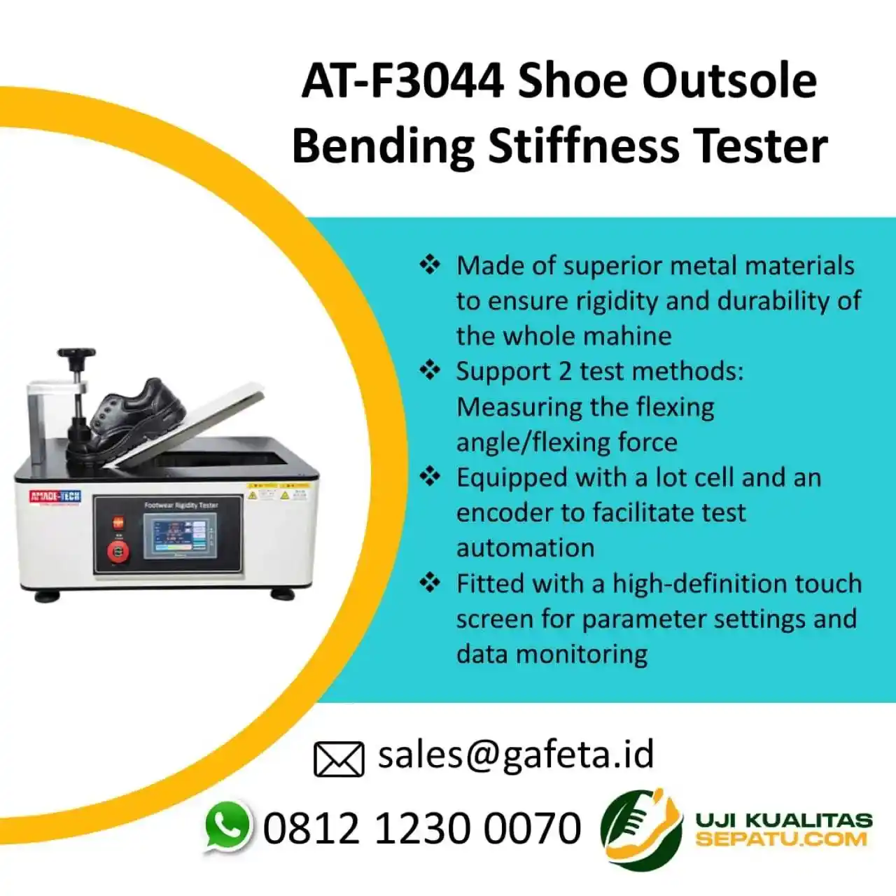 AT-F3044 Shoe Outsole Bending Stiffness Tester: Uji Kekakuan Sol Sepatu